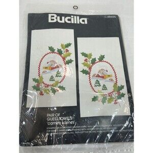 Bucilla Cameo Scenes Guest Towels Embroidery Kit 48655 Set of 2 Christmas Sealed